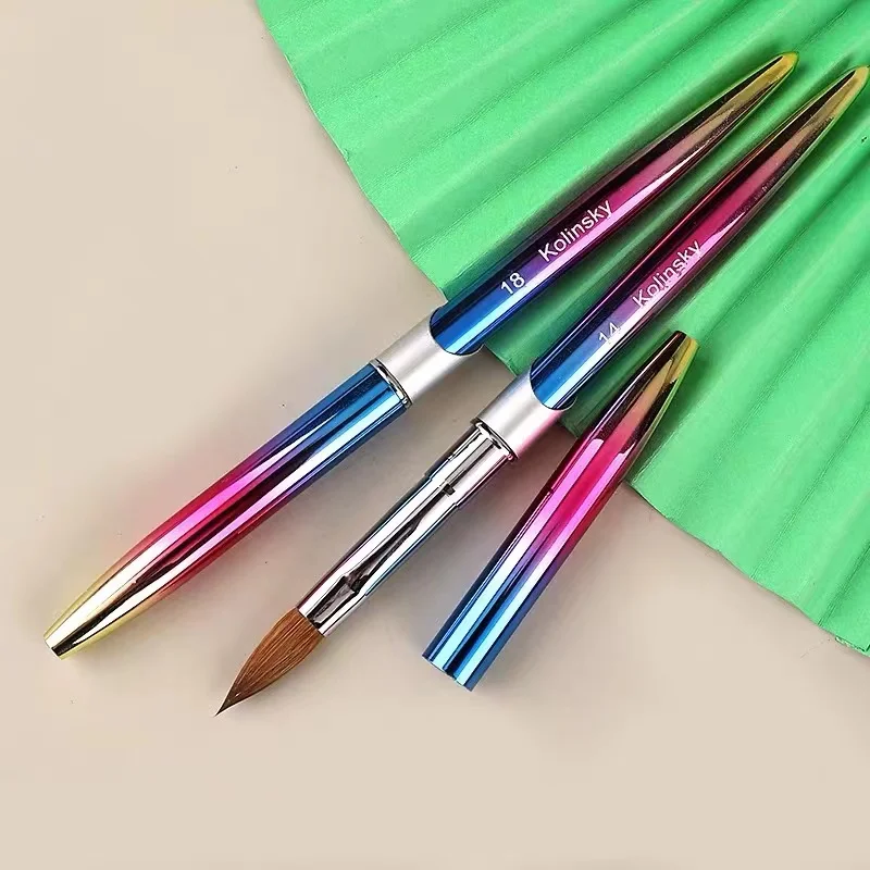 Pure 70% Konlinsky Nail Brush Colorful Coated Wood Handle Glue Mixing Acrylic Gel Pen Brush Nail Art Manicure Round Pen Brush
