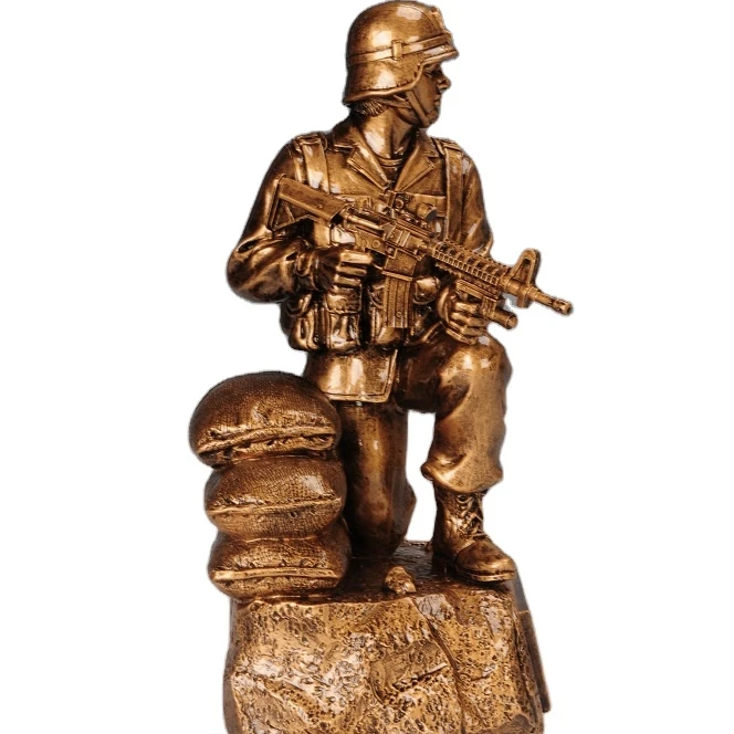 Factory wholesale resin polyresin soldier trophy awards military trophy awards sculpture craft resin trophies