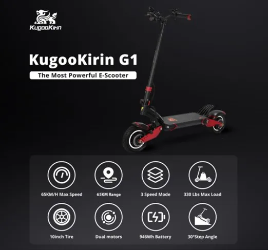 Kugoo G1 52V 18.5A 10inch Powerful Double Motor Drive High Speed 65km/h Hydraulic Brake electric scooter 2000w Offroad e-scooter