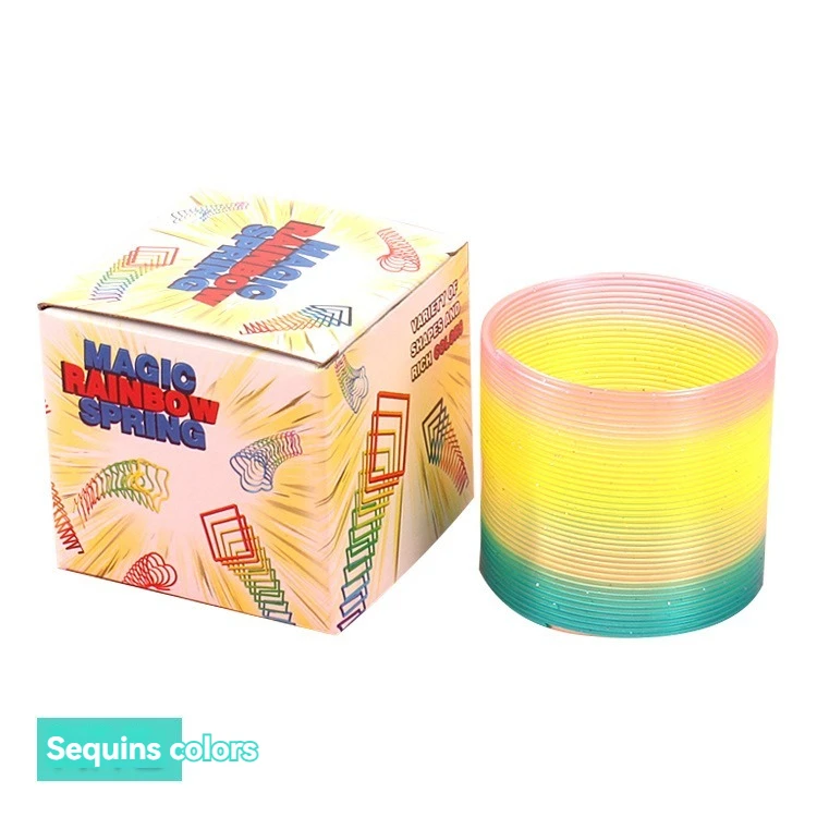Hot selling medium rainbow ring elastic rainbow ring spring color ring Jenga Hula hoop toy