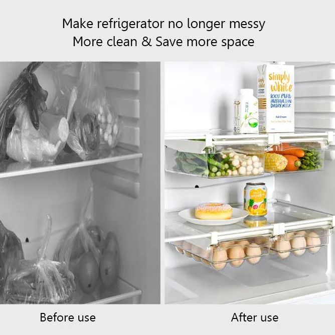 Fridge Drawer Organizer for Fruit Vegetable Retractable Pull Out Style Refrigerator Storage Egg Box