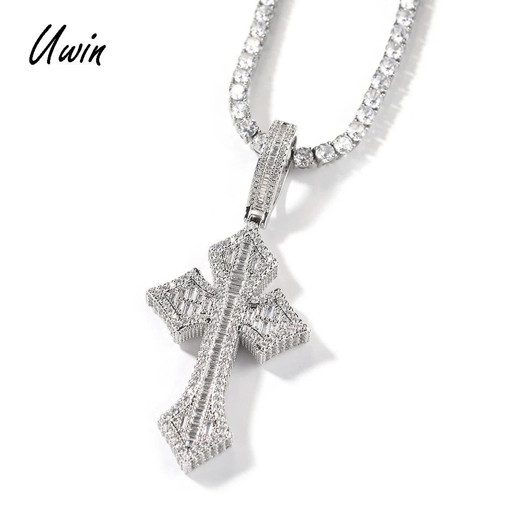 UWIN Trending Women Men Hiphop Cross Pendant Necklace 18K Gold Plated Rapper Jewelry Factory Wholesale Price