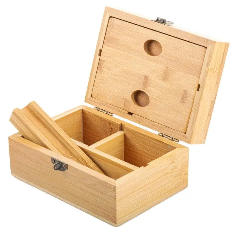 Custom Eco-friendly Bamboo Wooden Stash Organizer Box with Rolling Tray Combination Lock