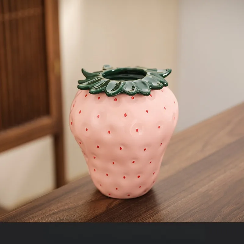 Strawberry ceramic vase flower pot living room home decor small vase advanced sense of ins wind high appearance level