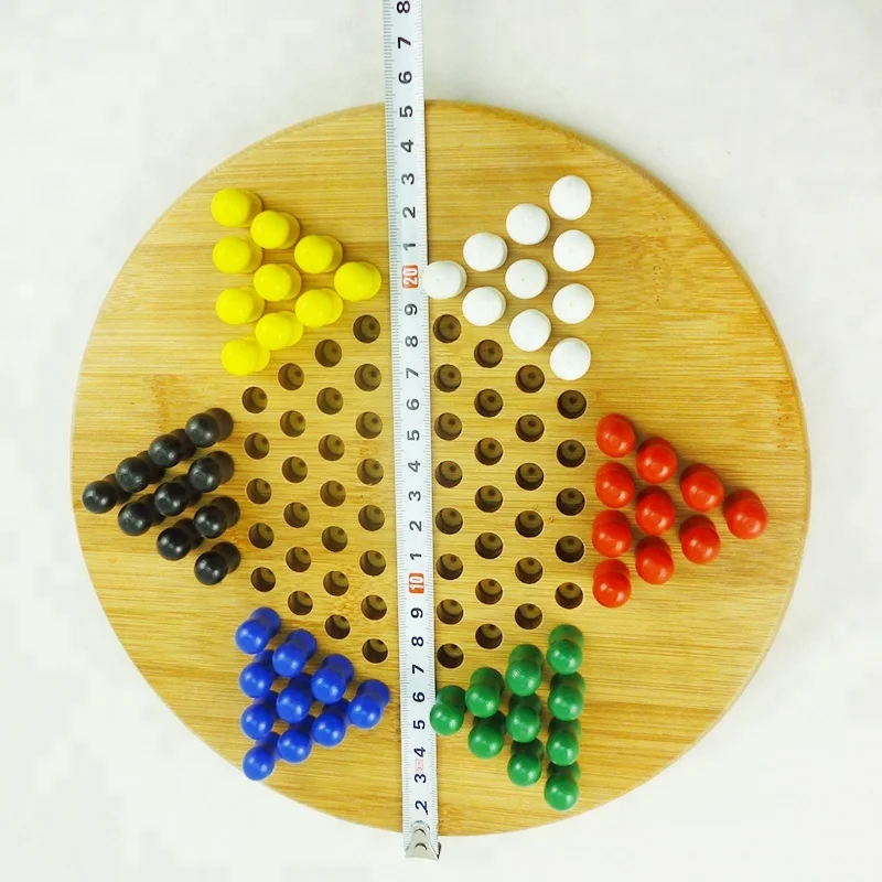 Wholesale wooden hexagonal International colorful piece jumping chess kid puzzle board game set