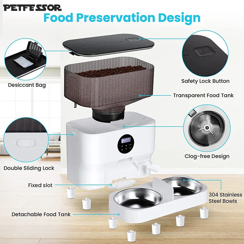 Automatic Cat Feeder, Elevated Pet Feeder for 2 Cats & Small Dogs,5L Pet Feeders for Cats Dogs