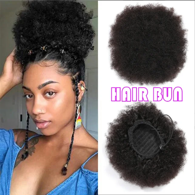 Peruvian Afro Curly Human Hair Ponytail Drawstring Natural Color for Afro Black Women Wholesale Human Hair Drawstring Ponytail