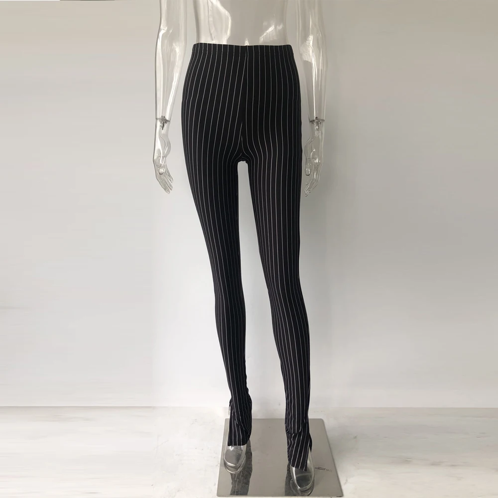 
8415 Hot Sale Beauty Office Ladies Striped Black Wear Cheap Ready Made Pants 