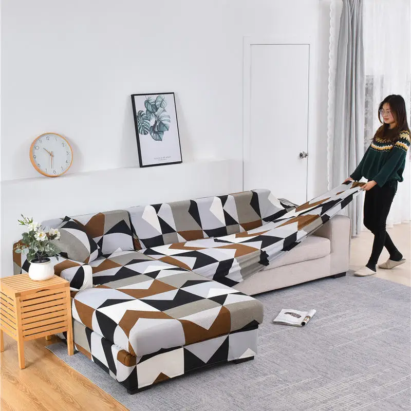 New design L shape 1.2.3 .4 SEAT printed Durable Thick slipcover stretch elastic sofa set cover
