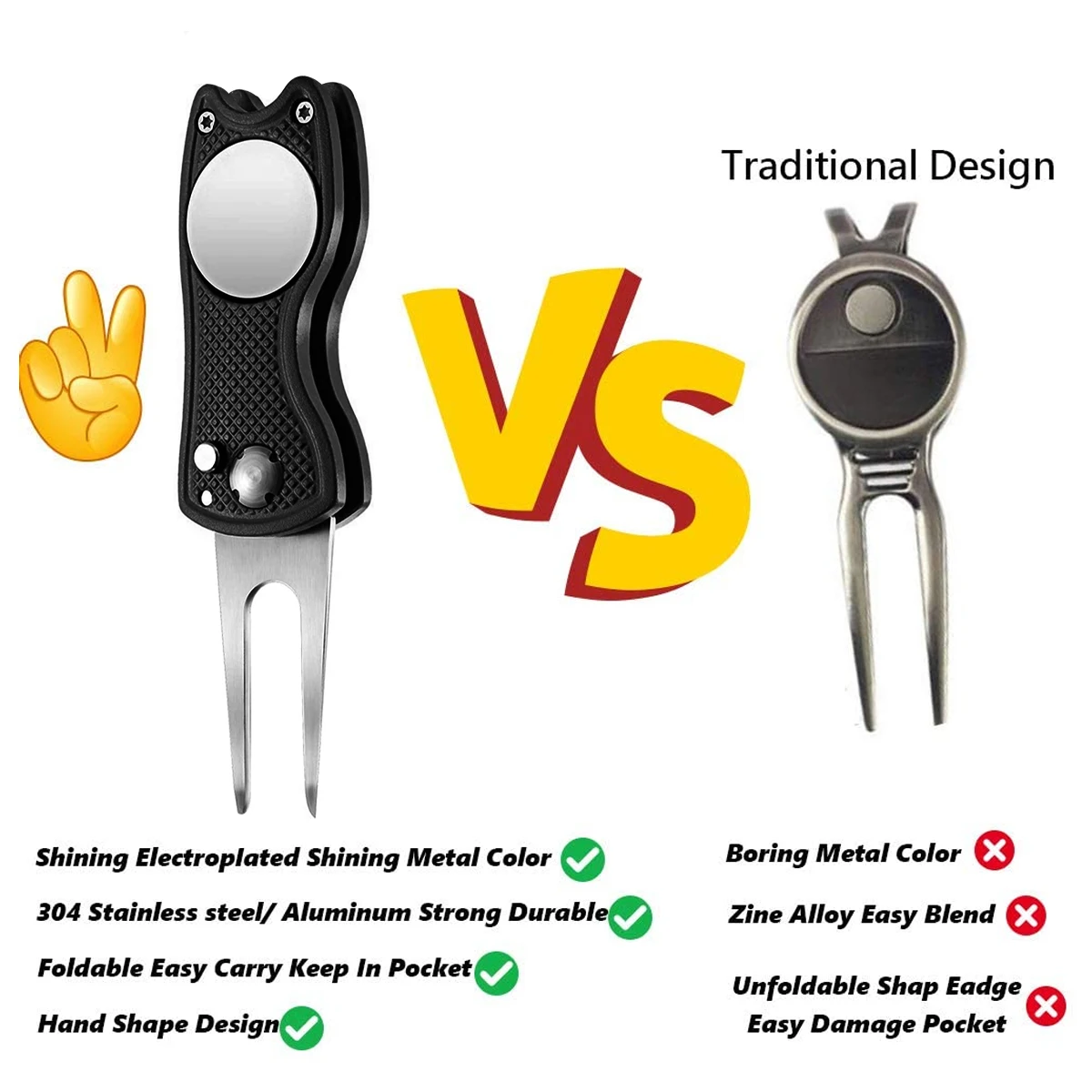OEM Stainless Steel Foldable Golf Divot Tool Magnetic Golf Pop up Button Tool Golf Ball Marker with Custom Logo