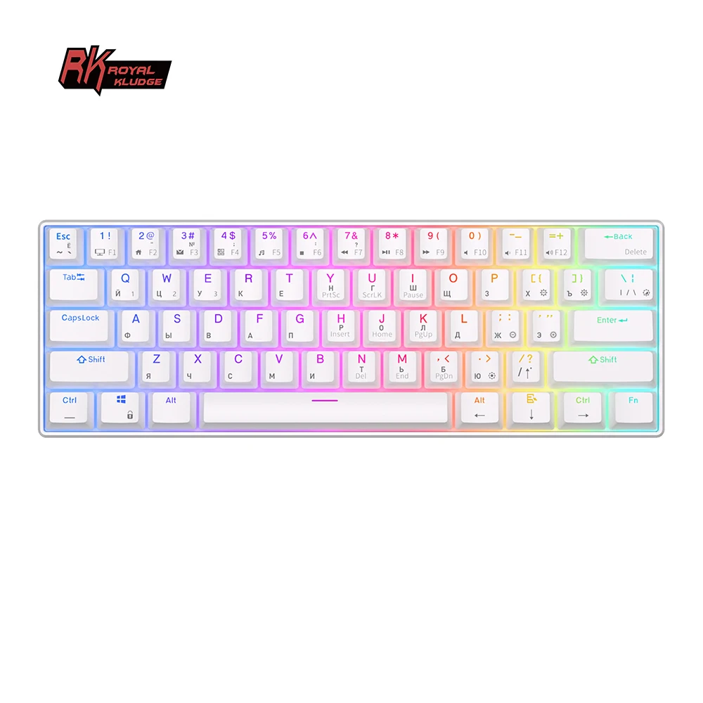 Royal Kludge Rk61 keyboard 61 keys hot swap mini gaming keyboard custom russian language keycaps rgb translucent game keyboard