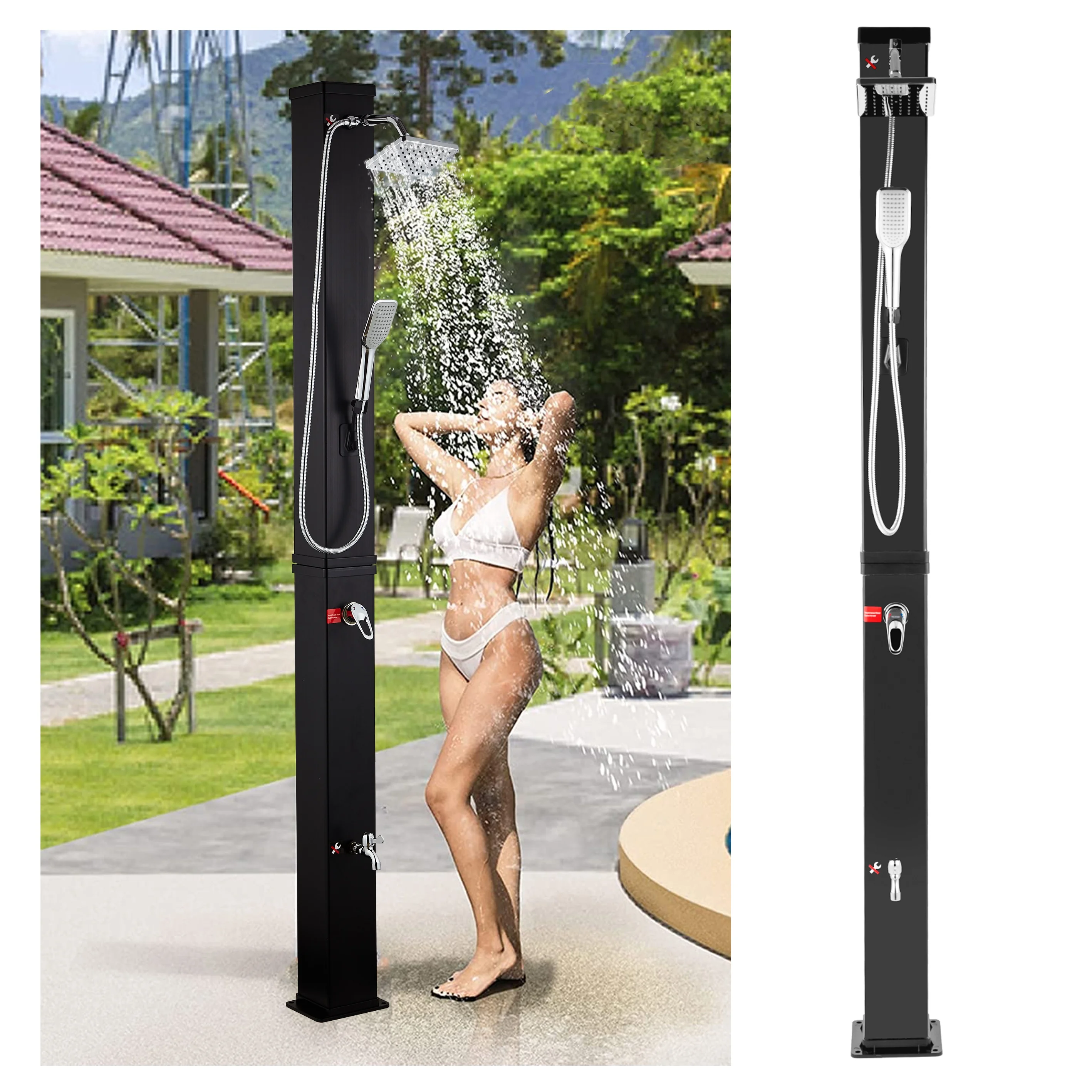 CYEN new arrival luxury design UV resistant square 40L PVC black outdoor swimming pool garden solar shower with handle shower