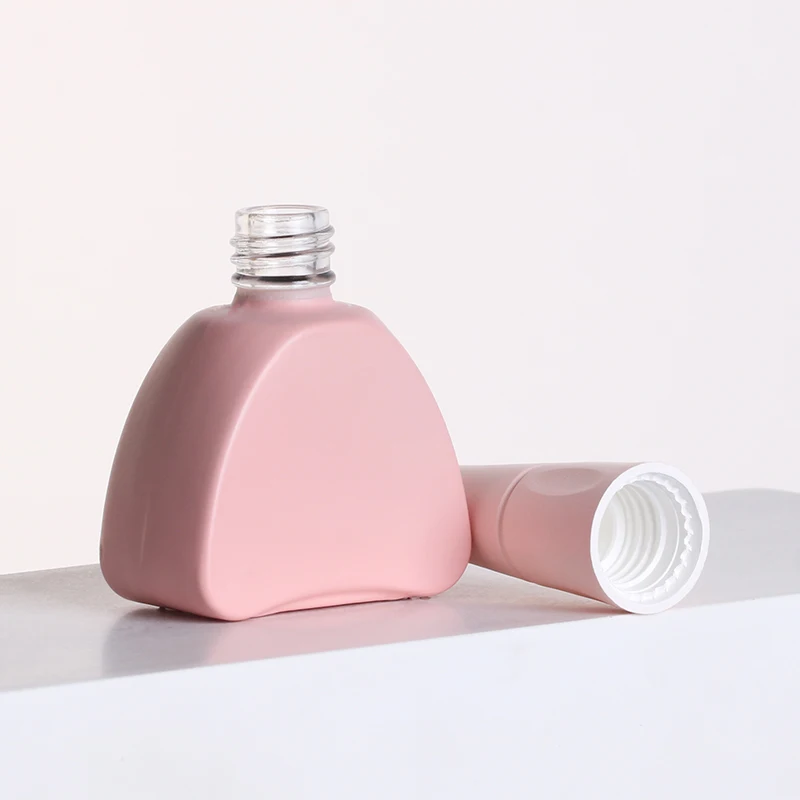 12ml Cute Cosmetics Containers Eyelash Extension Pink Heart Shape Long Plastic Cap Glass Nail Polish Oil Bottle