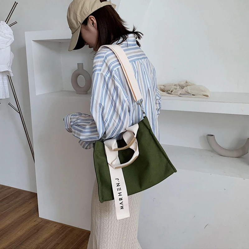 New Originality Fashion Simple Square Small Cotton Canvas Cute Tote Bag With Adjustable Strap