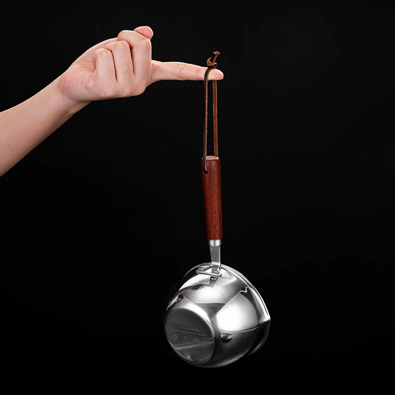 Customized SS304 Oil Pan Cookware Milk Pan Wooden Handle Mini Oil Cup Chocolate Butter Cheese Melting Stainless Steel Oil Pot
