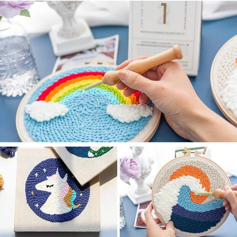 Needle Punched Coasters Christmas Tree Mat Xmas Needle Punch Beginner Kit Cross Stitch Embroidery Set DIY Crafts Needlework Set