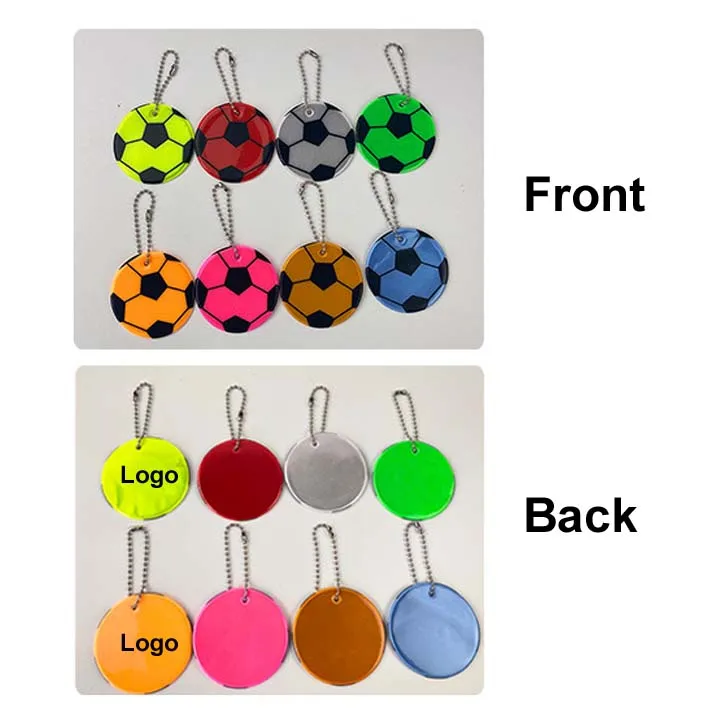 Custom High Visibility Safety Reflective PVC Keychain Pendant Football Soccer Reflector Charm Keyring for School Bag Backpack