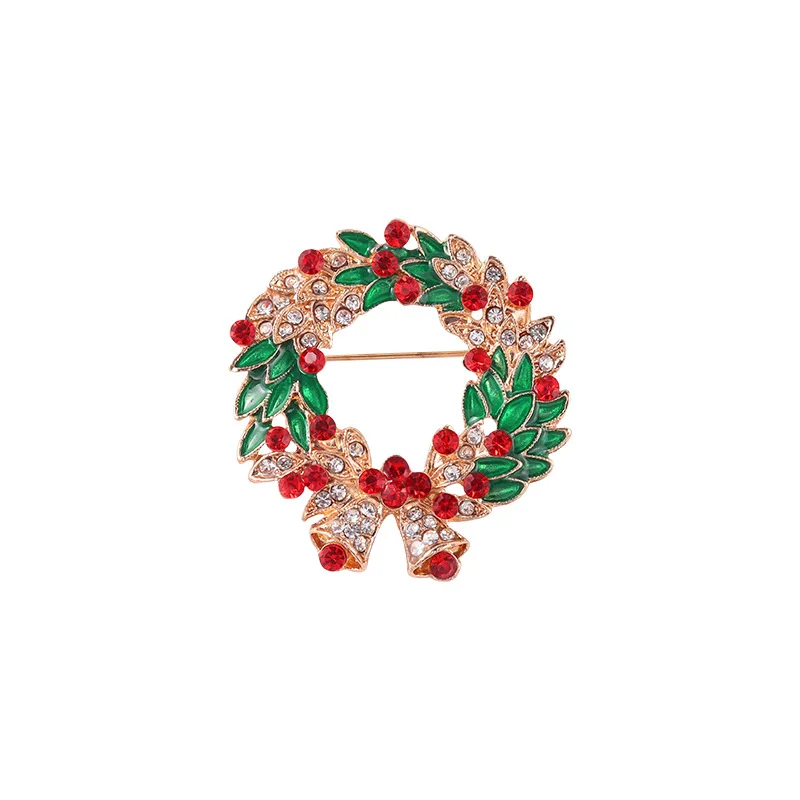 Wholesale Holiday Gift Set Creative Cartoon Christmas Wreath Crystal Rhinestone Enamel Badge Brooch Pins