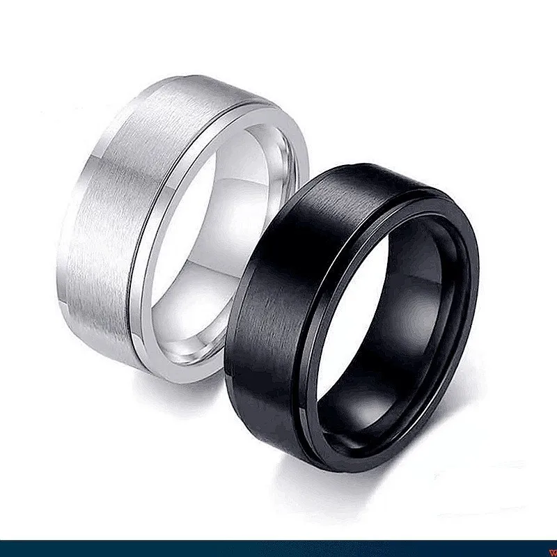 Blank can engrave Titanium Steel Couple Jewelry Gold Silver Fidget Spinning Ring Spinner Rotating Stainless Steel Ring For Men