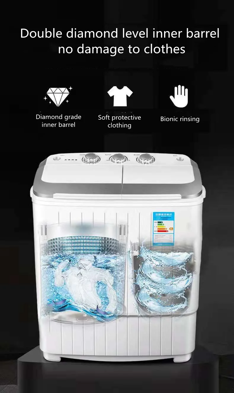 5kg Mini Home Double Bucket Semi-automatic Washing Machine Dehydrating Stainless Steel Bucket Underwear Drying Washing Machine