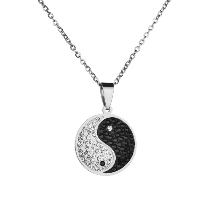 Женская Модная стильная круглая форма из нержавеющей стали Ying Yang кулон ожерелье с черно-белыми кристаллами мощение новый стиль