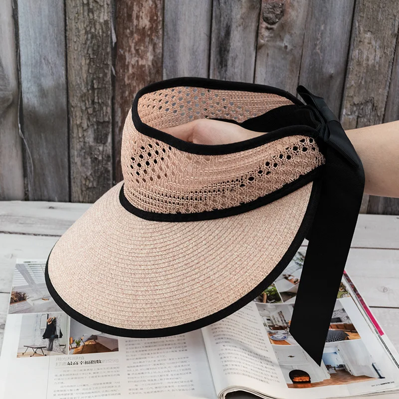 Понравлены женская шляпа с широкими полями Зонт защитой от солнечных лучей складная пляжная соломенная козырьком