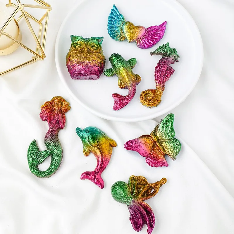 Rainbow metal ore made bismuth crystal geode semi-gemstone bismuth spider skulls animal crystal healing stones bismuth carvings