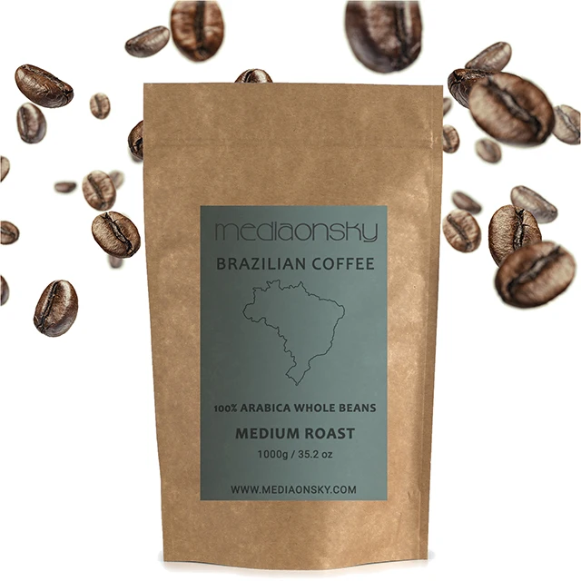 
1000 г, 100% чистые кофейные зерна, Арабика, жареный кофе из цельных зерен, бразильское кафе Mediaonsky 