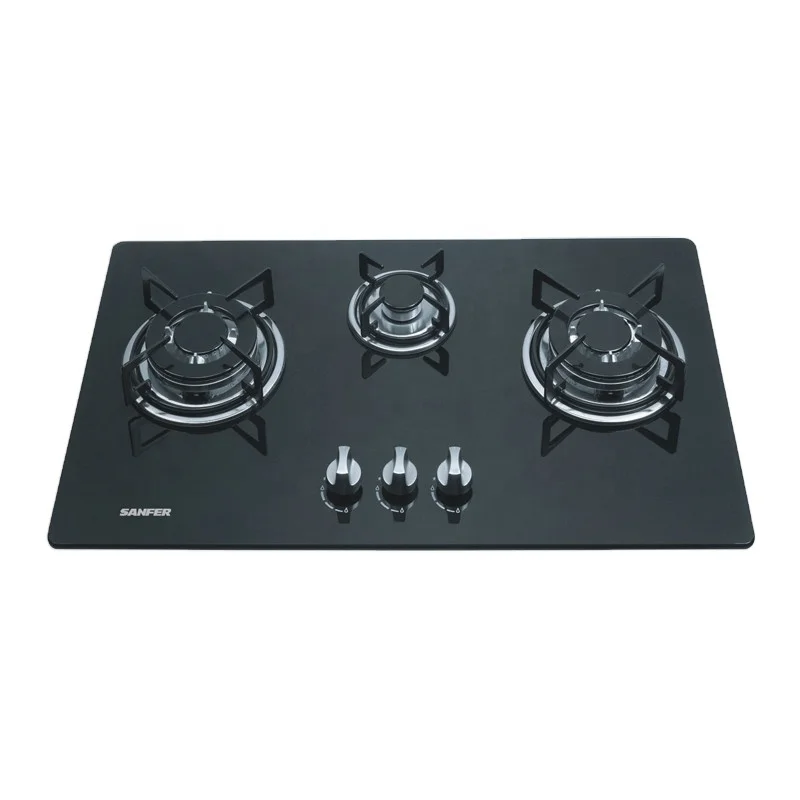 Silver color tempered glass cook-top 33 inch 3 burners gas stove