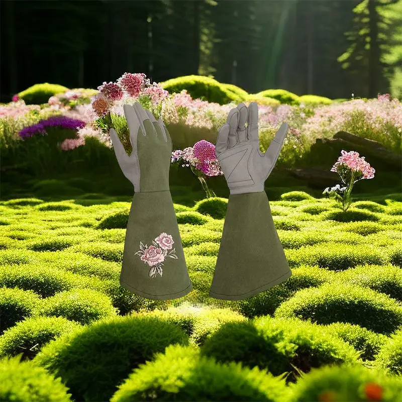 Good Price Prevent Spike Embroidery Flower Synthetic Leather Palm Gauntlet Synthetic Garden Glove