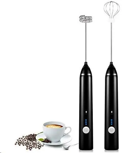 Milk Frother, Handheld USB Rechargeable Foam Maker Electric Frother with 2 Stainless Whisks, 3-Speed Adjustable Durable Blender
