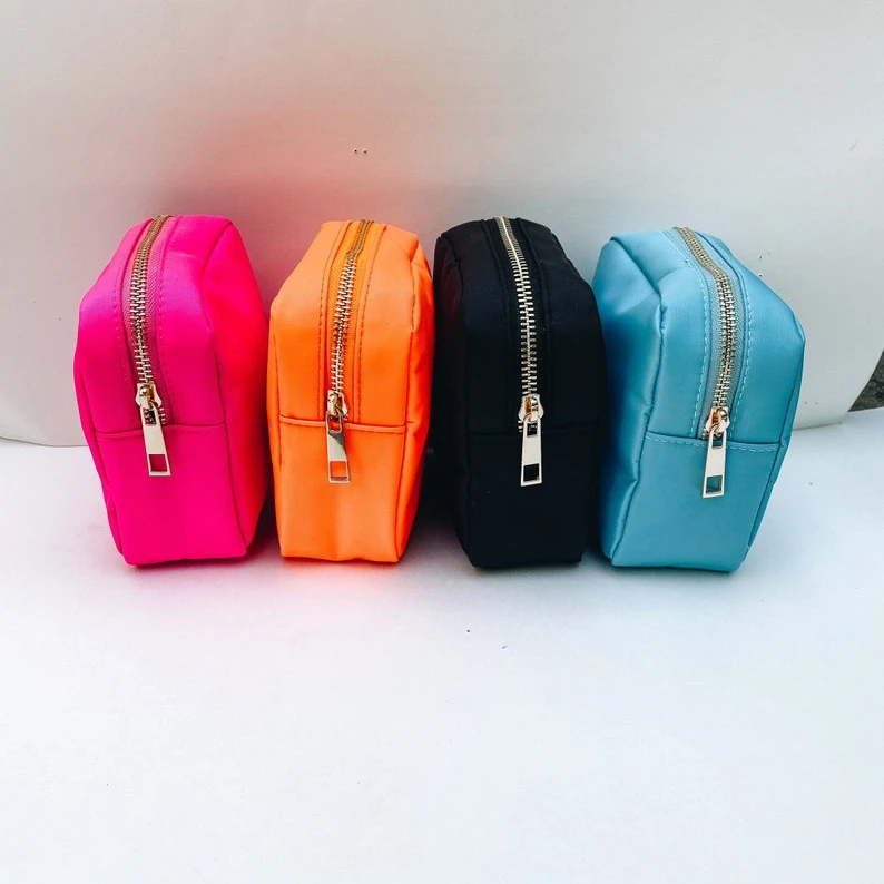 Multi Colors and Sizes Low MOQ Nylon Cosmetic Bag Zipper Travel Bag For Women Lady  Makeup Pouch