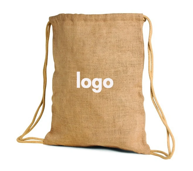 Custom Logo Natural sling Burlap Dust Bag Large Eco Hemp Coffee Backpack Jute Drawstring Bag