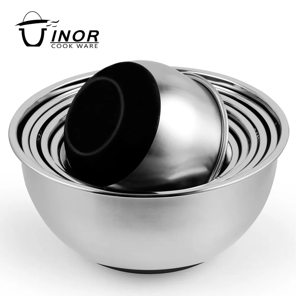 mirror surface stainless steel deep salad serving bowl with anti skid base
