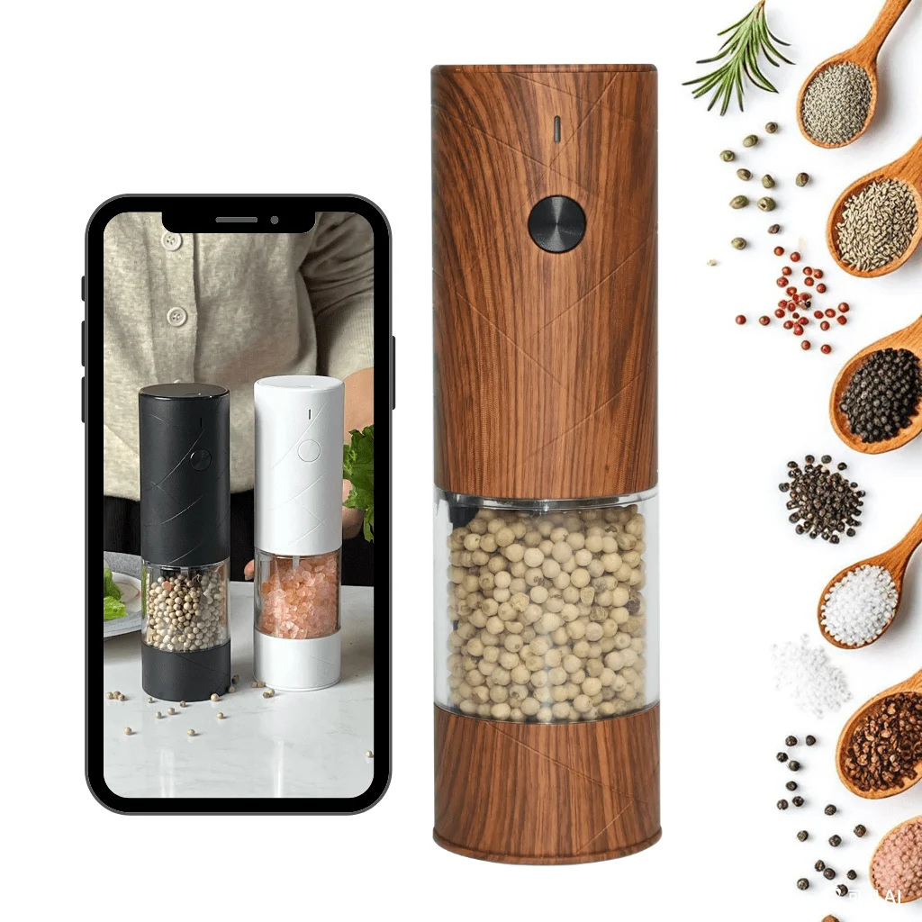 Kitchenware New bamboo Wooden Color USB Salt pepper grinder Set Rechargeable Electric Salt and Pepper Mill With light