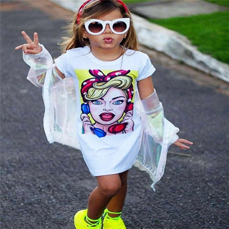 Latest children fashion dress 2pcs Hooded jacket + cartoon print skirt suit baby girls clothes sets  tshirt dresses for kids
