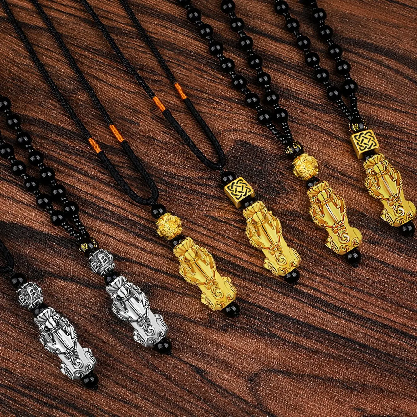 
Chinese Jewelry Buddhist Beads Gold Silver Plated Pendant Women Men Good Lucky 24k gold Feng shui Pixiu Necklace 