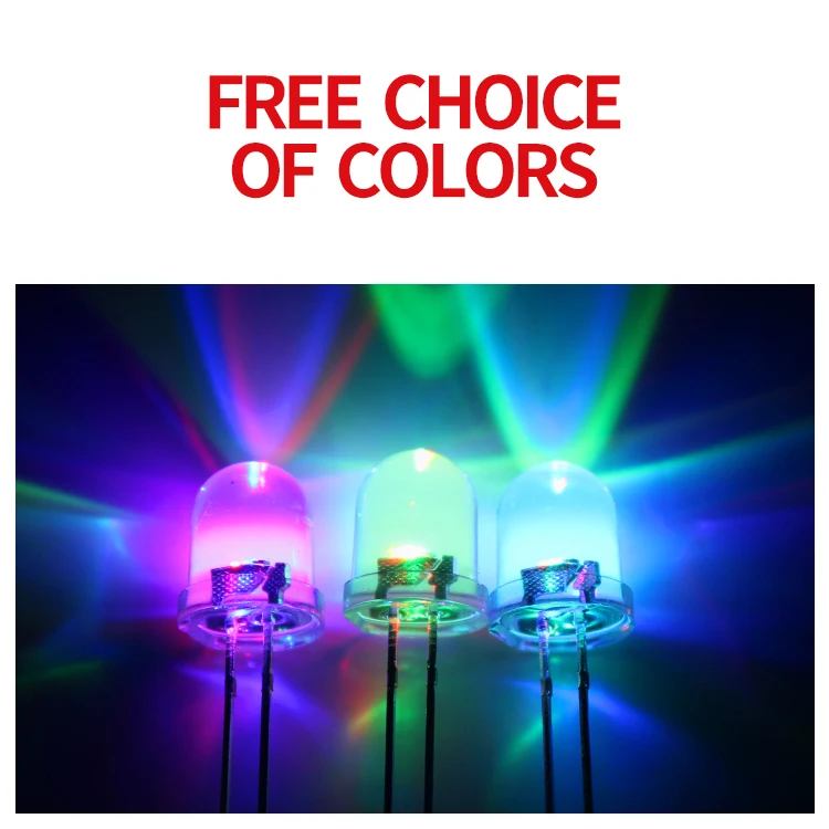 8 мм круглая головка прозрачная семь цветов быстрая вспышка медленная RGB