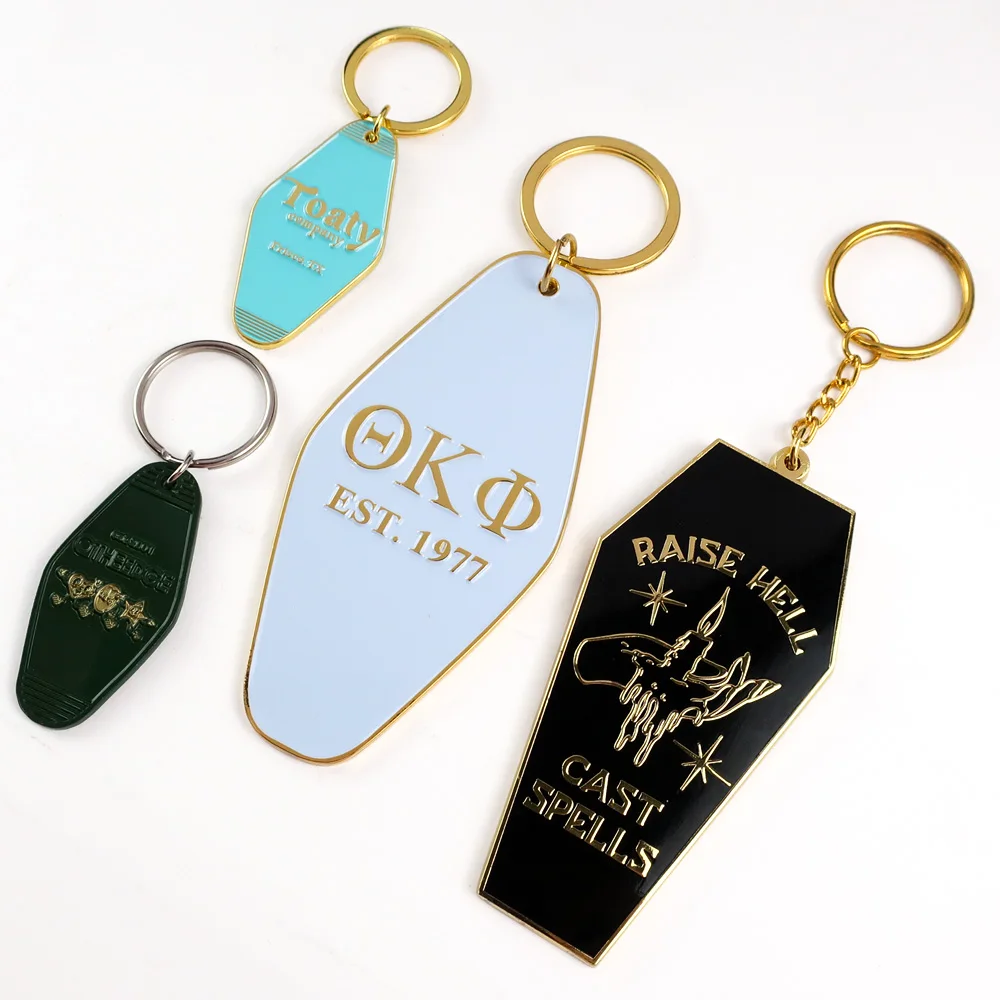Custom logo metal promotional customized 3d key rings retro hotel key chain enamel motel key ring
