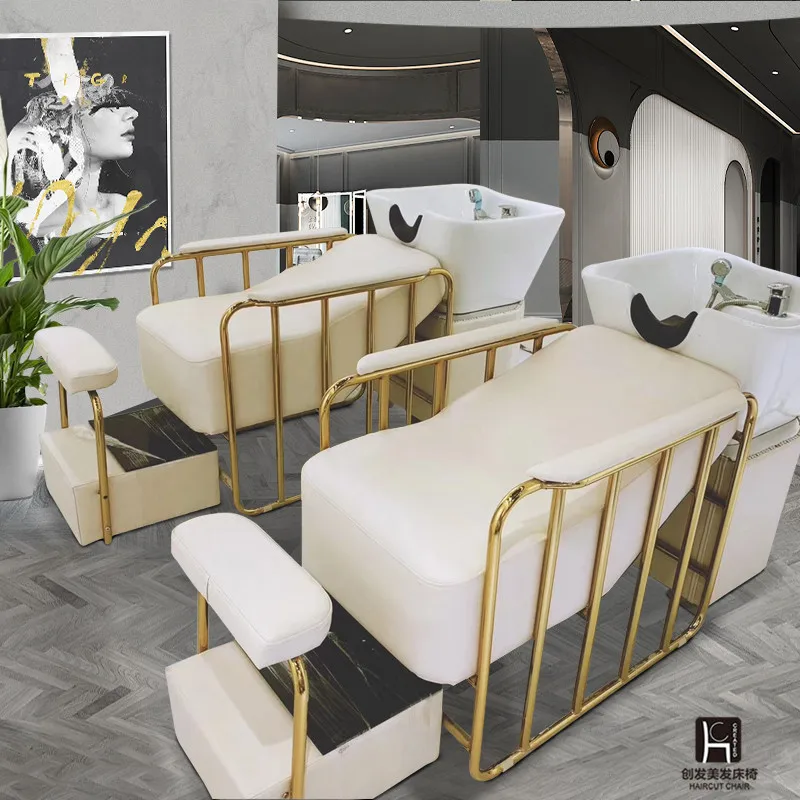Salon furniture beauty shampoo basin backwash unit lay down shampoo chair hair washing bed for hairdressers