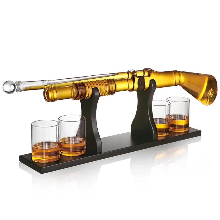 AIHPO Unique Wholesale Bar Accessories Gift Bullet Glasses Whiskey Liquor Vodka Glass Shot Gun Decanter Set with Stones Ice Cube