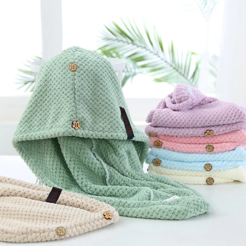 Wrap Hair Towel with Button Microfiber Hair Towel Super Absorbent Head Turban Quick Dry for promotion items gift home