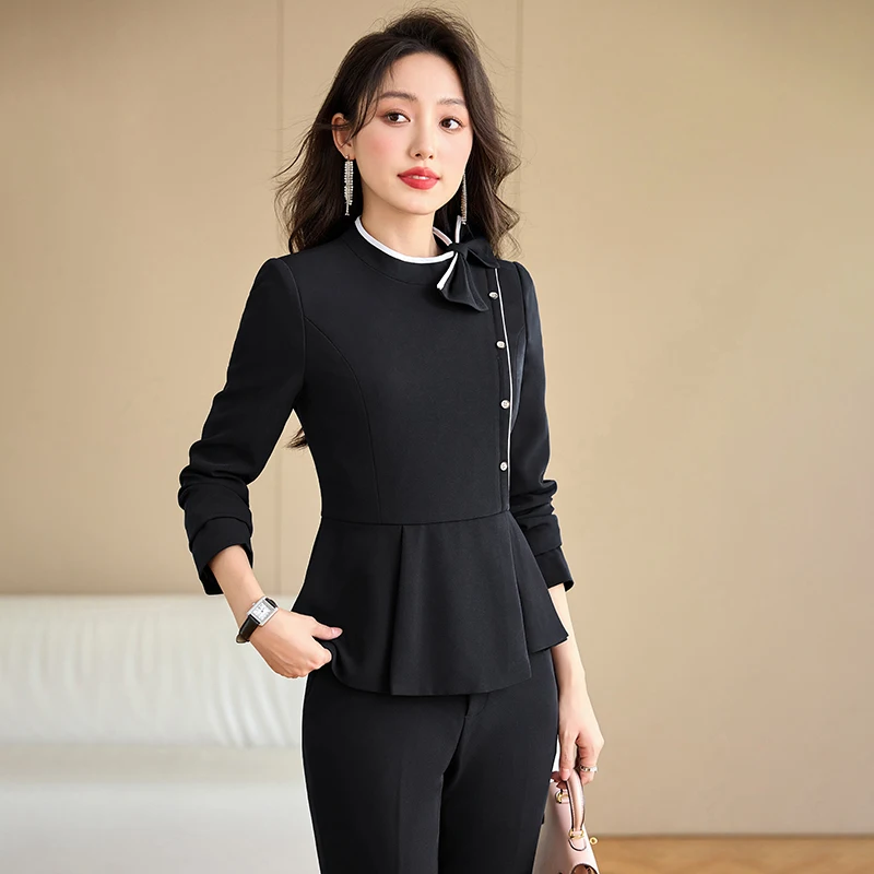2024 New High-End Professional Female Suit V-Neck Front Desk Reception Work Clothes for Hotel Waiter Job