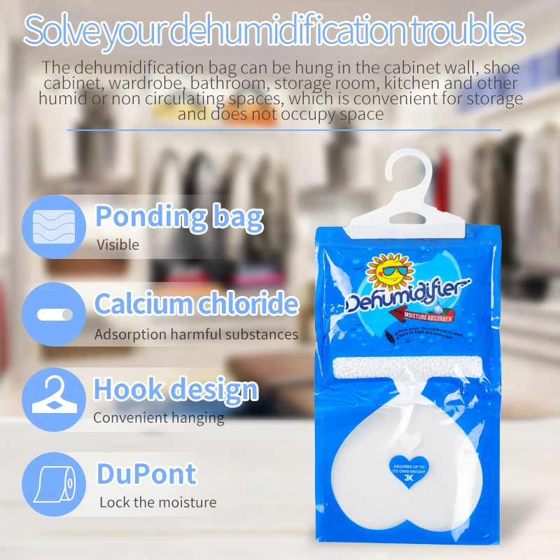 Hote sale Wardrobe Dehumidifier Calcium Chloride Moisture Absorber Dehumidifier Hanging Bag prododor remover
