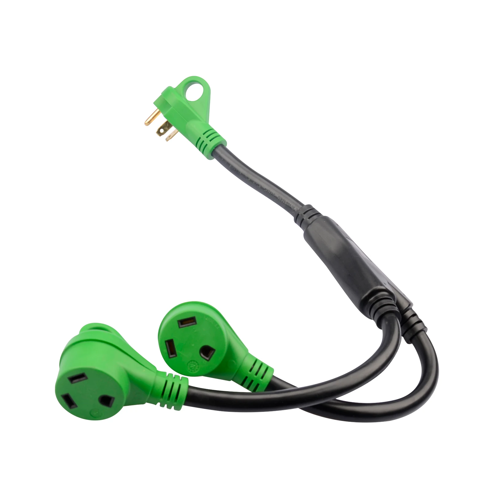 27.5'  RV Y Adapter Cord  30Amp NEMA TT-30P Male Plug to Two 30Amp NEMA TT-30R Female Receptacle