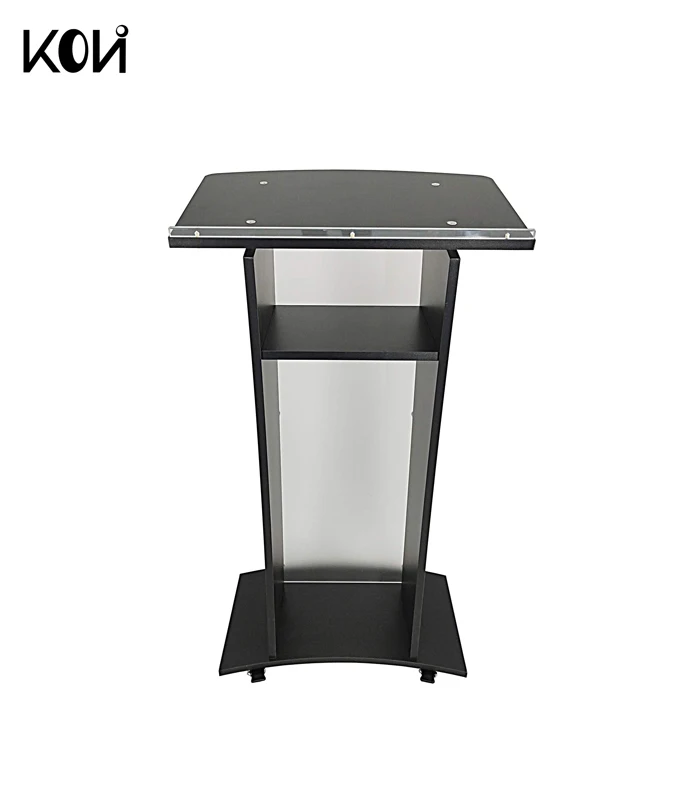 Acrylic movable church podium pulp debate conference podium plexiglass Lucite black wooden shelf cup holder