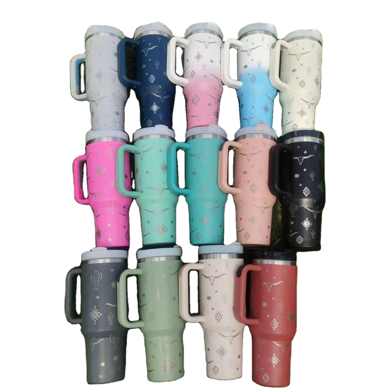 Western Style 40oz Laser Engraved Highland Cow Print stainless steel Cup Vacuum Insulated Tumbler with Handle