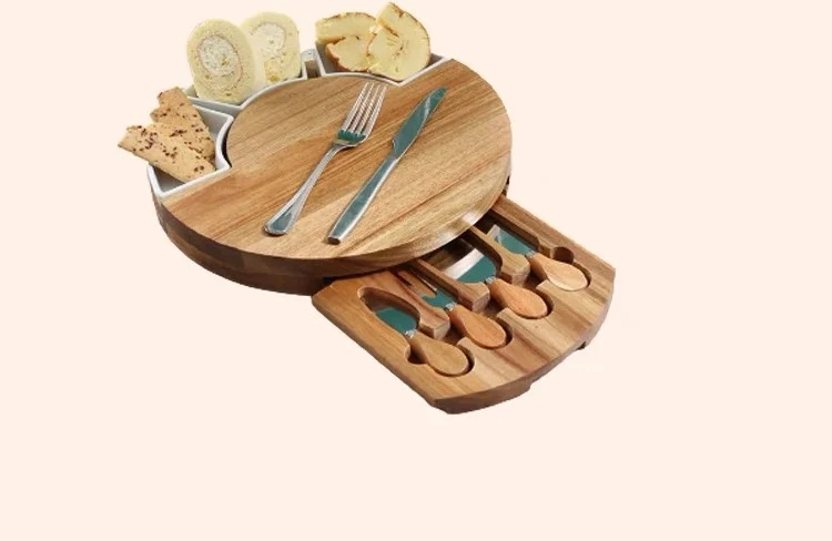 Multi-Functional cheeseboard bamboo cheese chees tables charcuterie board platter set With Hidden Slide Drawers