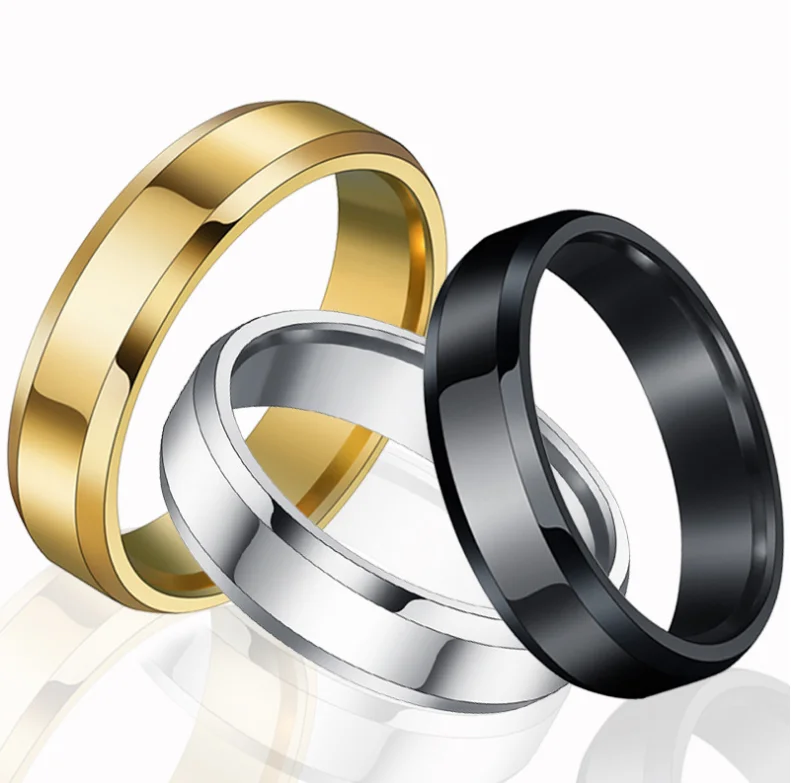 High Quality 6MM Stainless Steel 5-13# Blank Gold Plate Men Women Rings Jewelry
