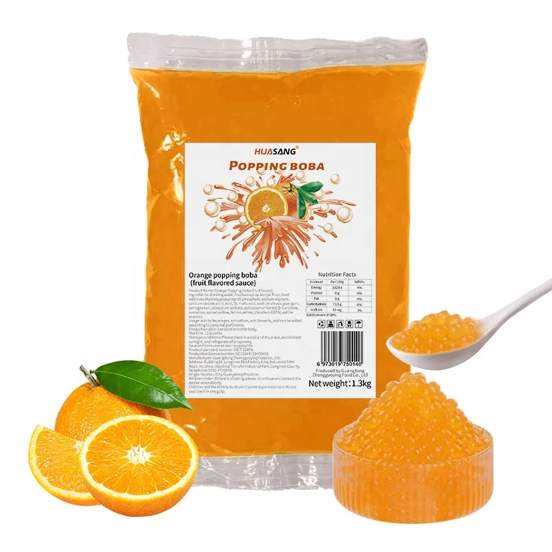 orange flavor instant bursting boba popping boba fruit juice balls pop pearl for fruit tea smoothie yogurt topping